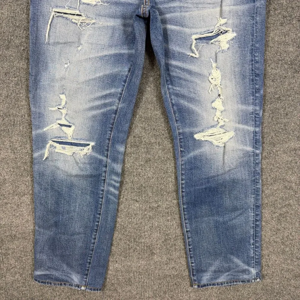 American Eagle Men's Slim Straight Jeans Airflex+ 34x28 Distressed Ripped Blue